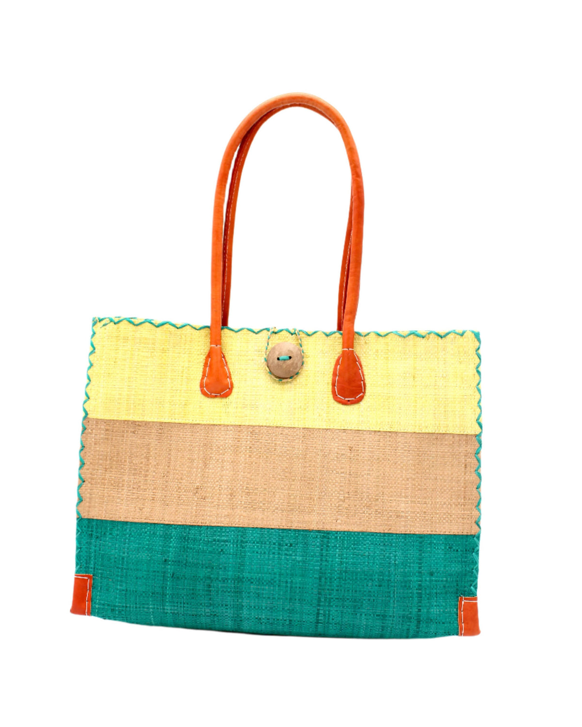 Zafran 3 Tone Color Block Raffia Straw Beach Bag - 3 Sizes
