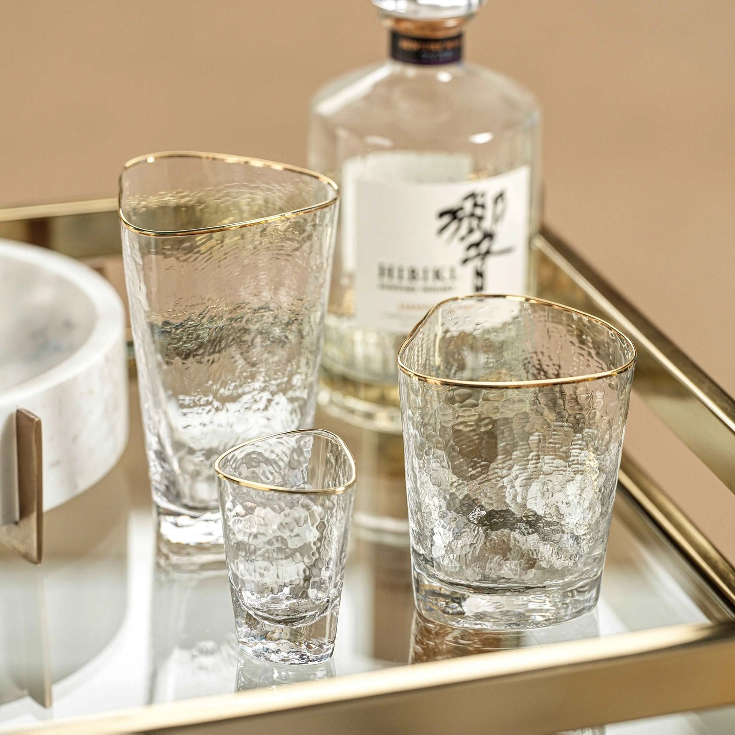 Aperitivo Triangular Double Old Fashioned Glass- Clear and Gold Rim