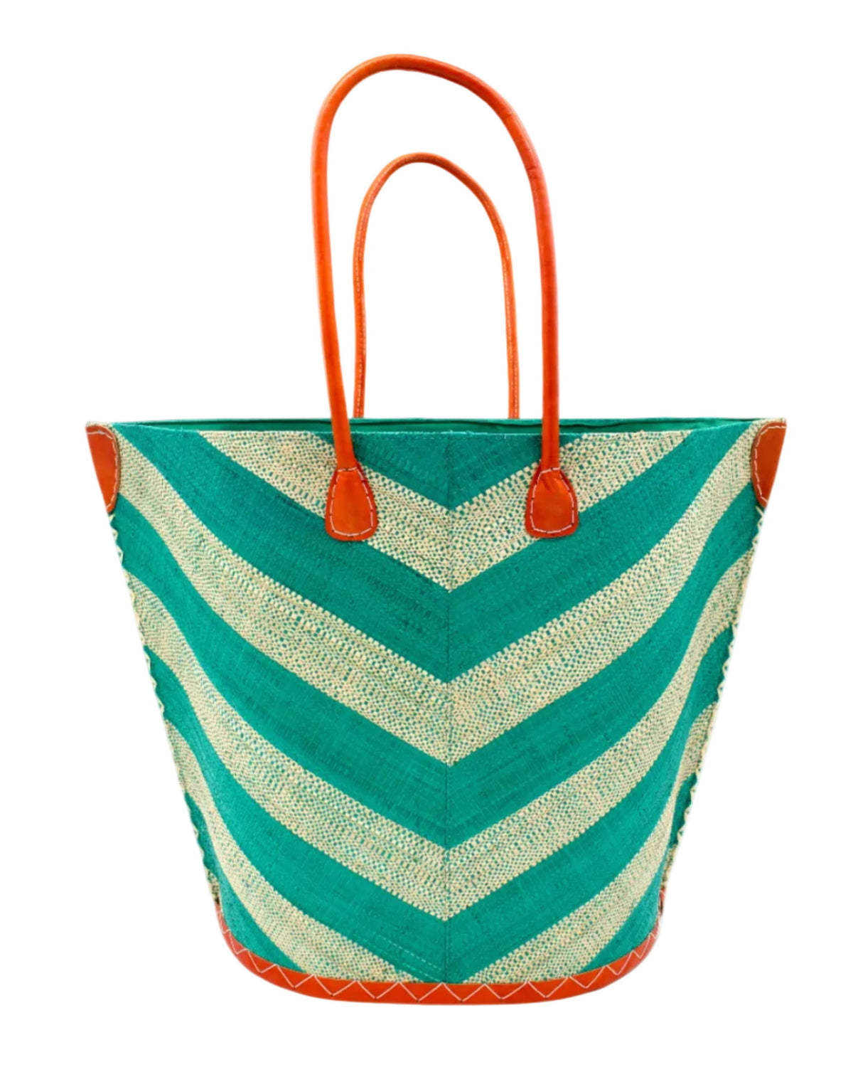 Santa Cruz Wide Stripe Chevron Large Raffia Straw Tote Bag