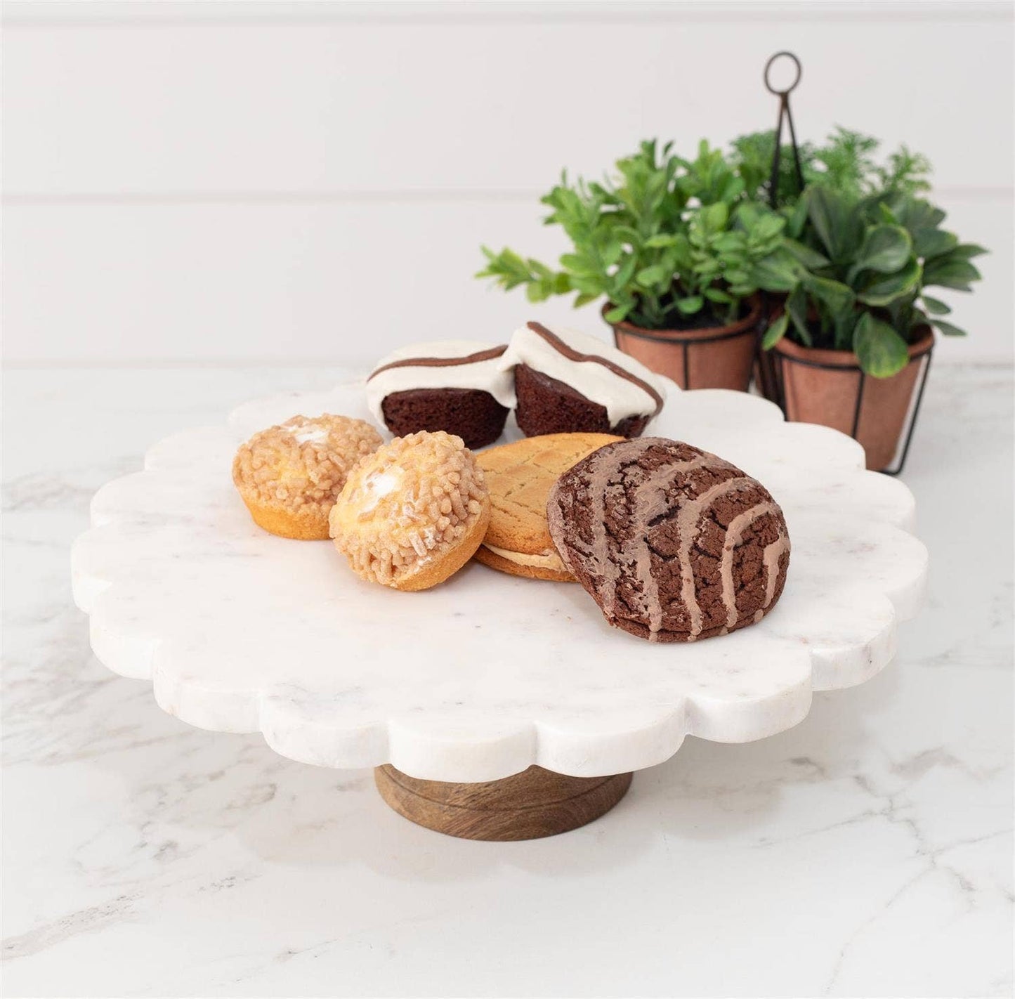 Scalloped Marble Cake Stand (PC) Audrey's Home & Gift