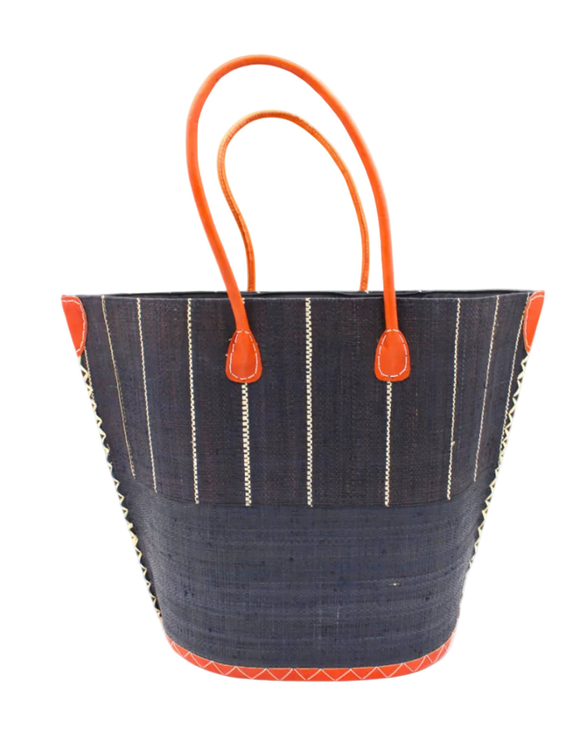 Santa Cruz Two Tone Pinstripes Large Raffia Straw Tote Bag