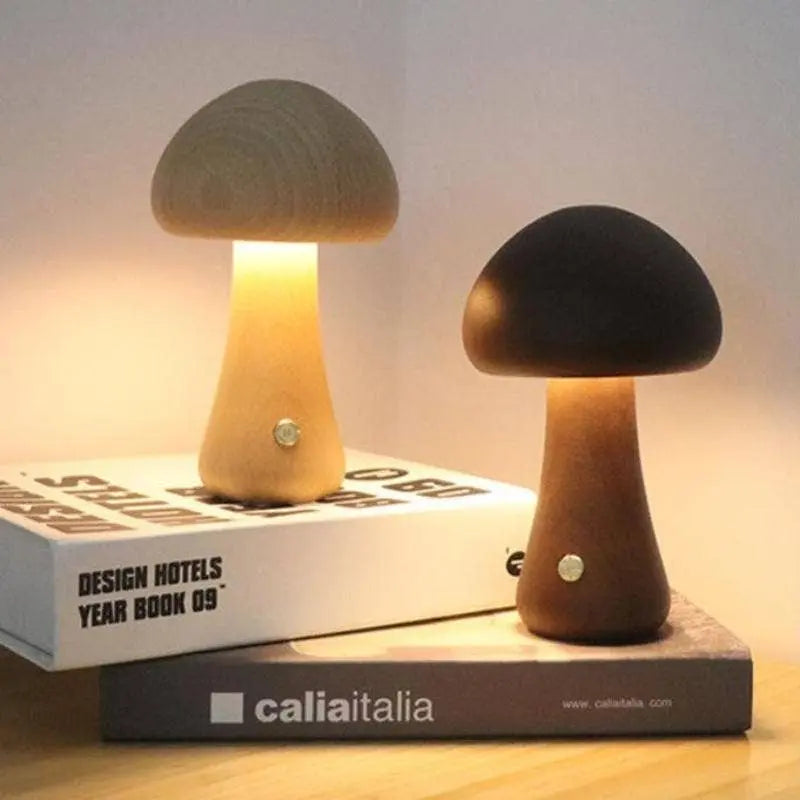 Wooden Mushroom Lamps | Touch Control Lamp | Rechargeable Kiyo Home