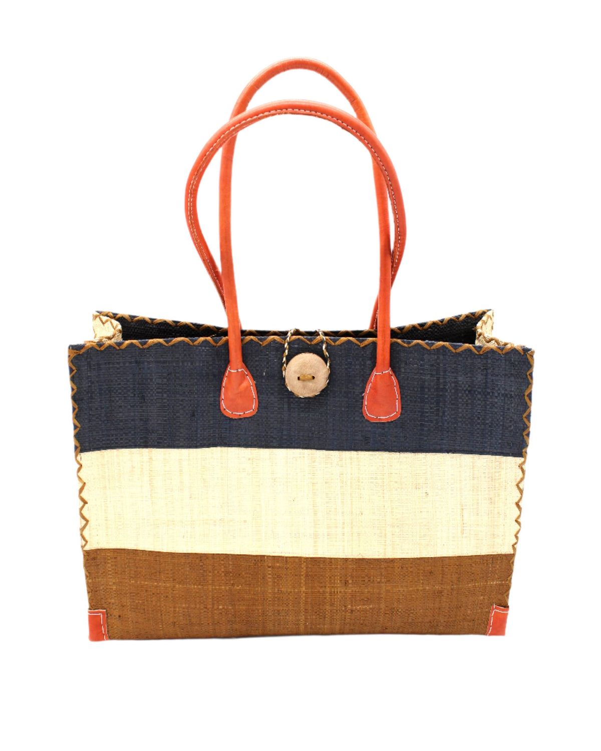 Zafran 3 Tone Color Block Raffia Straw Beach Bag - 3 Sizes