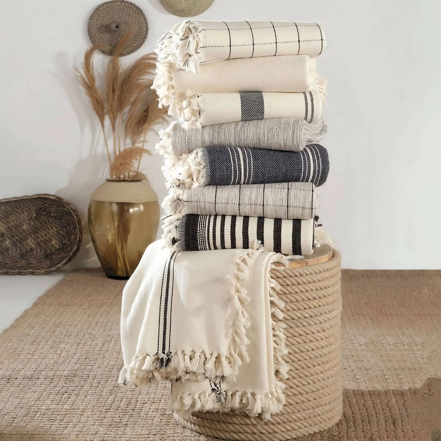Minimalist 100% Cotton Throw Blankets Moa