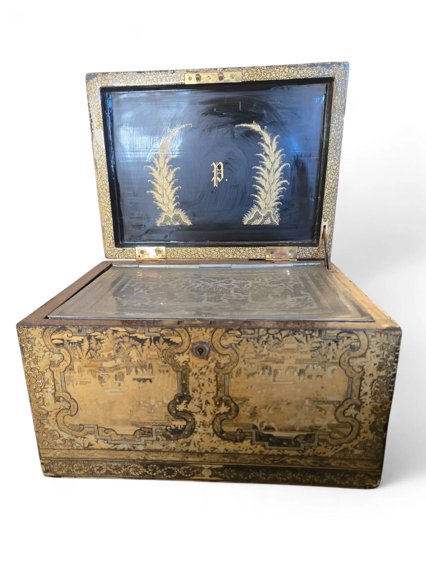 Antique Large Lacquered Gilt Tea Chest Home Crush