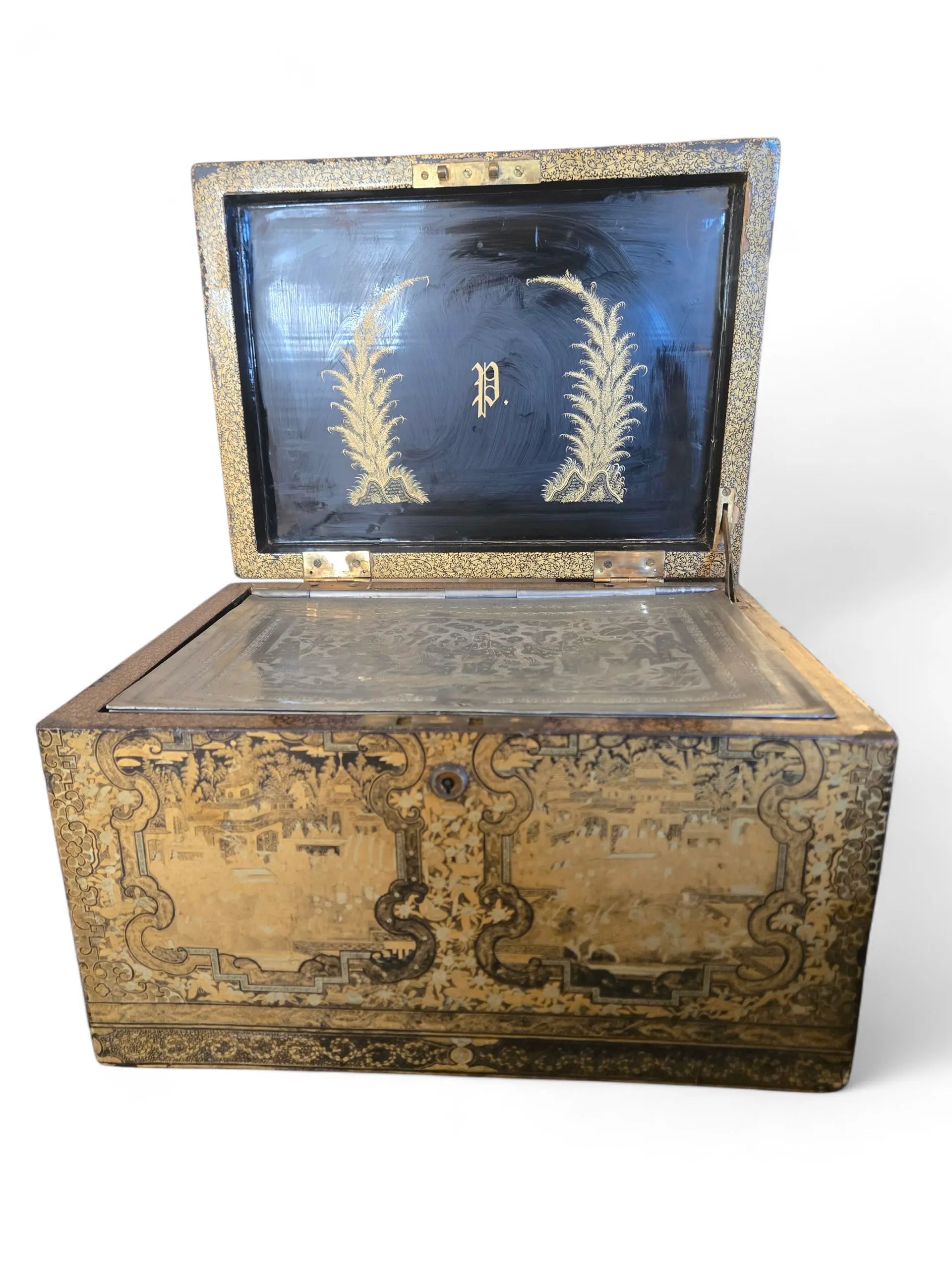 Antique Large Lacquered Gilt Tea Chest Home Crush
