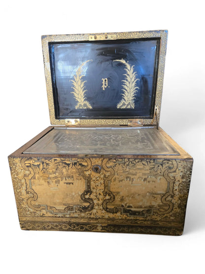 Antique Large Lacquered Gilt Tea Chest Home Crush