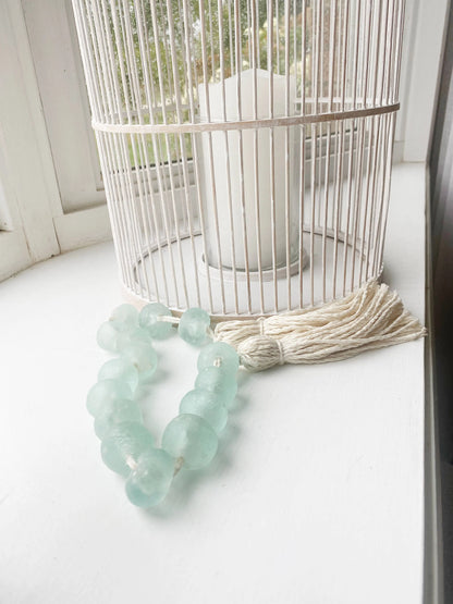 Glass Garland Aqua Blue Sea Glass: Jute Tassel Simply Styled Art