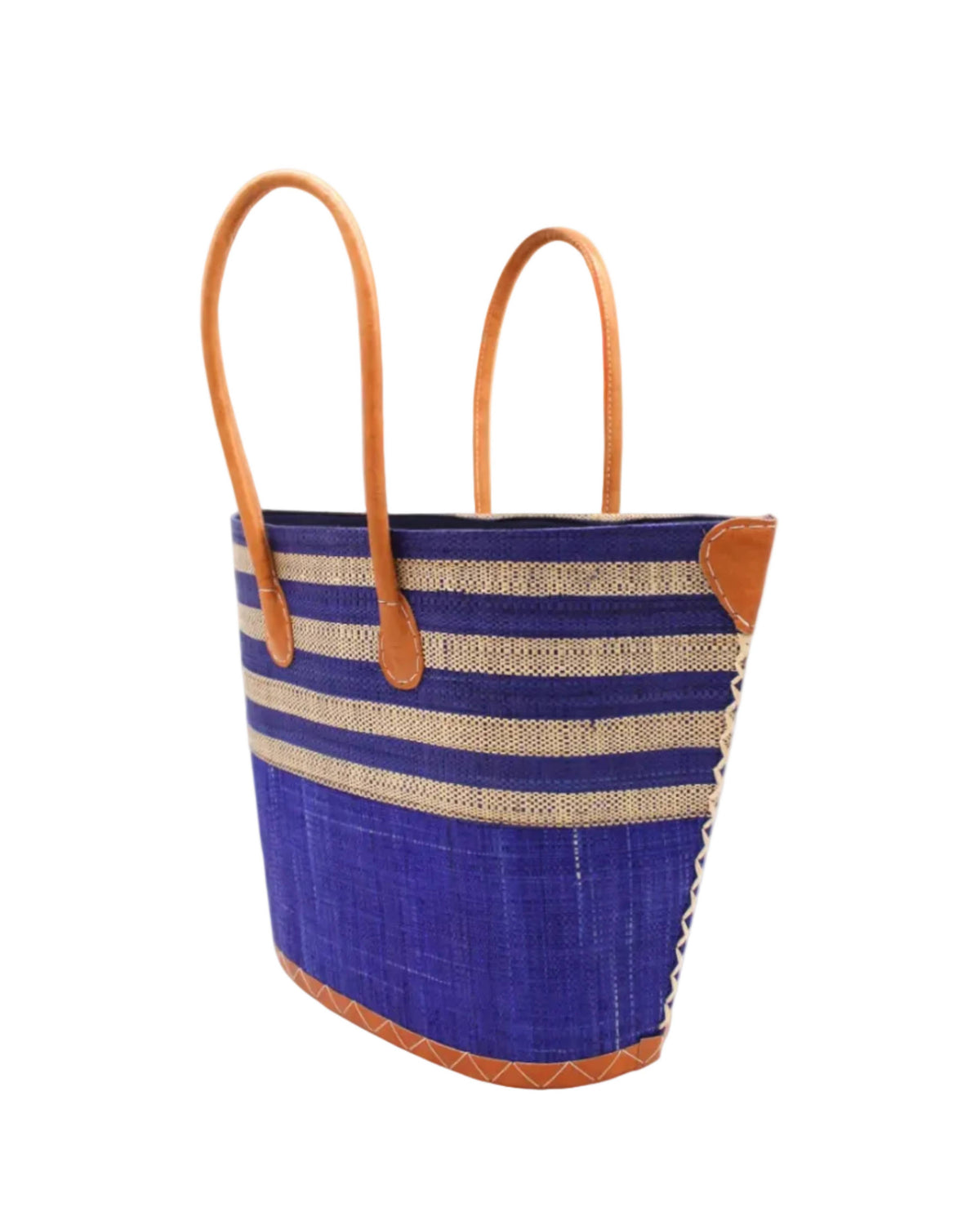 Santa Cruz Two Tone Wide Stripe Small Raffia Straw Tote Bag