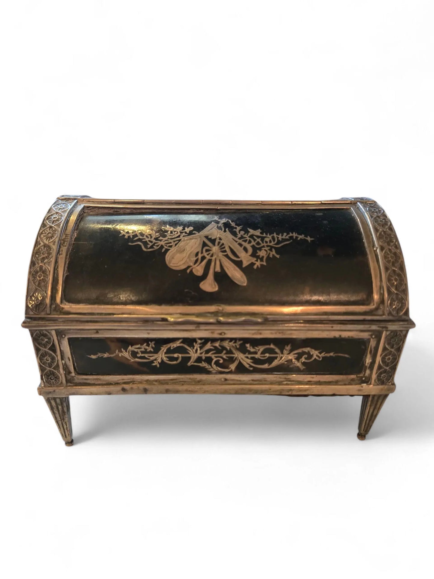 19th C. English tortoise and silver inlay jewelry case Home Crush