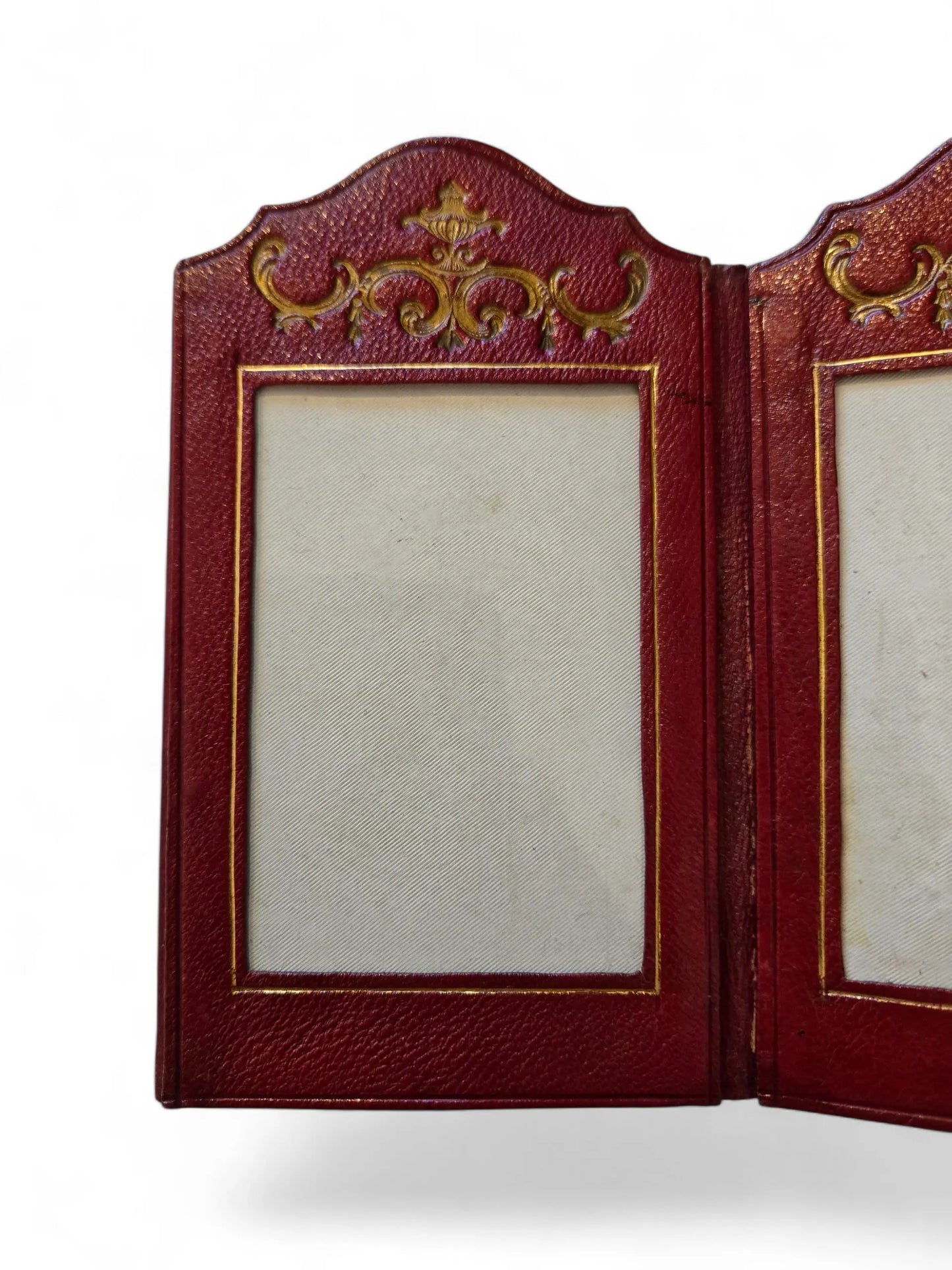 19th C. Miniature leather tooled folding frame Home Crush