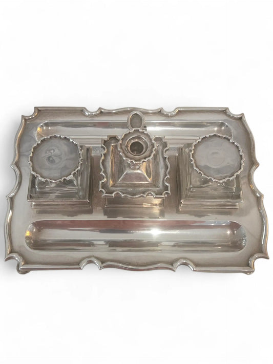 Antique Sterling silver and crystal inkwell Home Crush