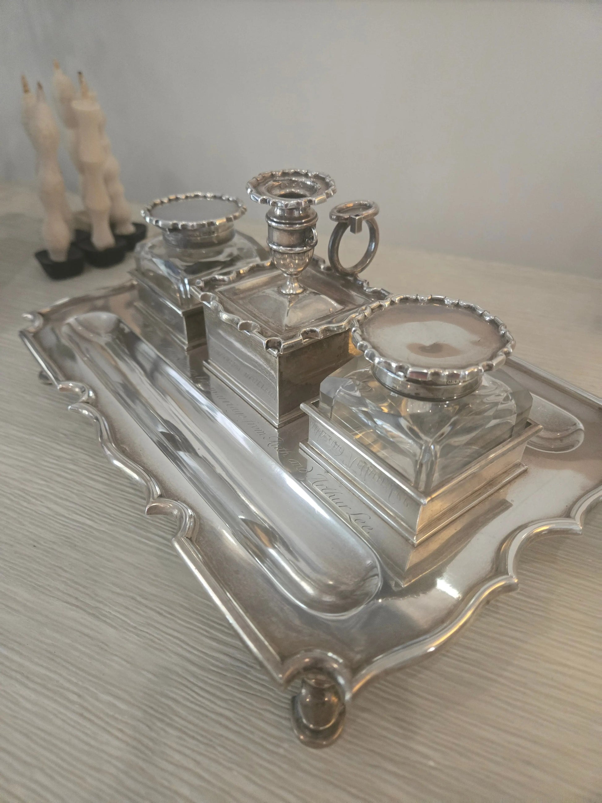 Antique Sterling silver and crystal inkwell Home Crush