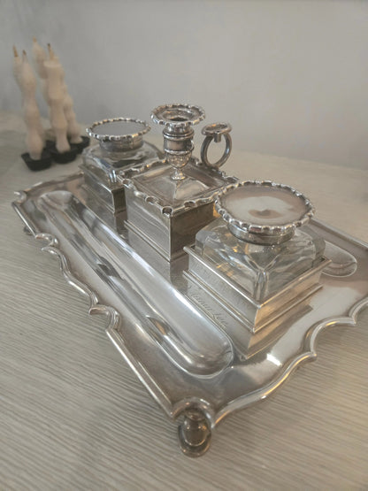 Antique Sterling silver and crystal inkwell Home Crush