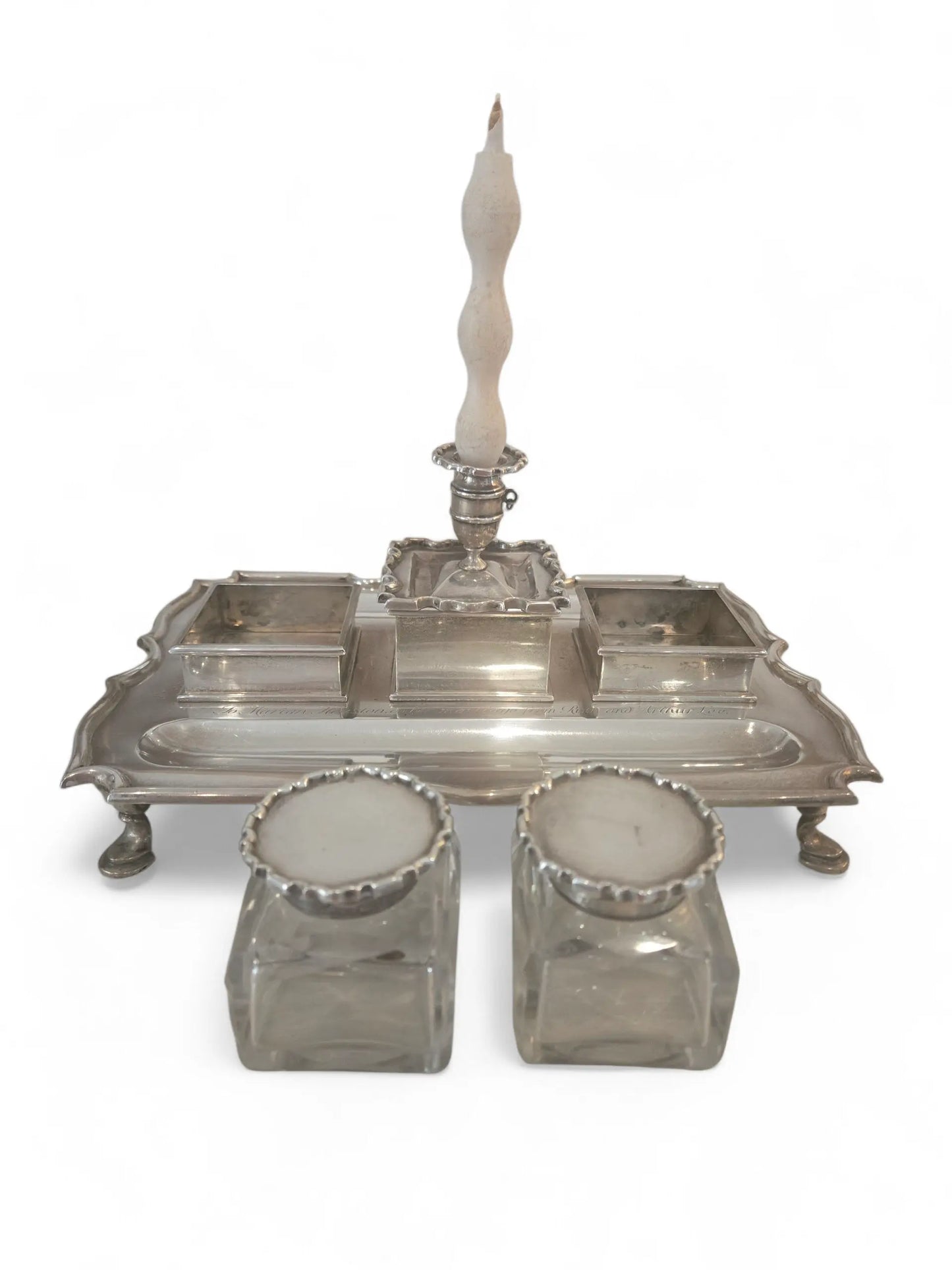 Antique Sterling silver and crystal inkwell Home Crush
