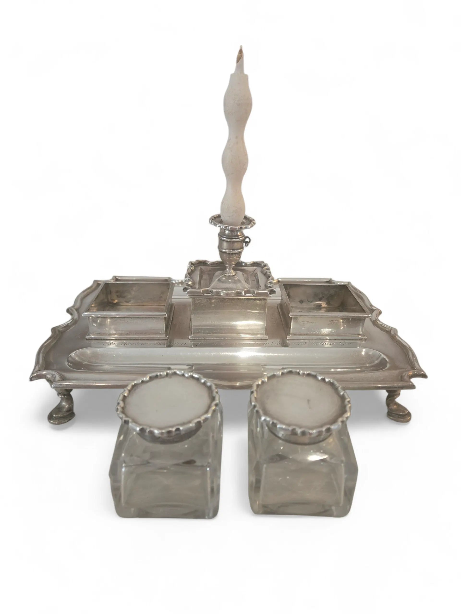 Antique Sterling silver and crystal inkwell Home Crush