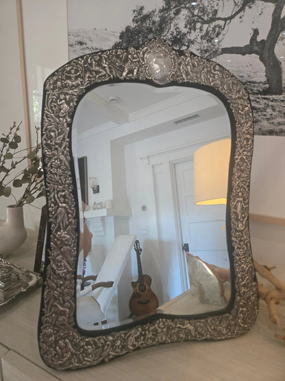 Antique repousse silver large dressing mirror Home Crush