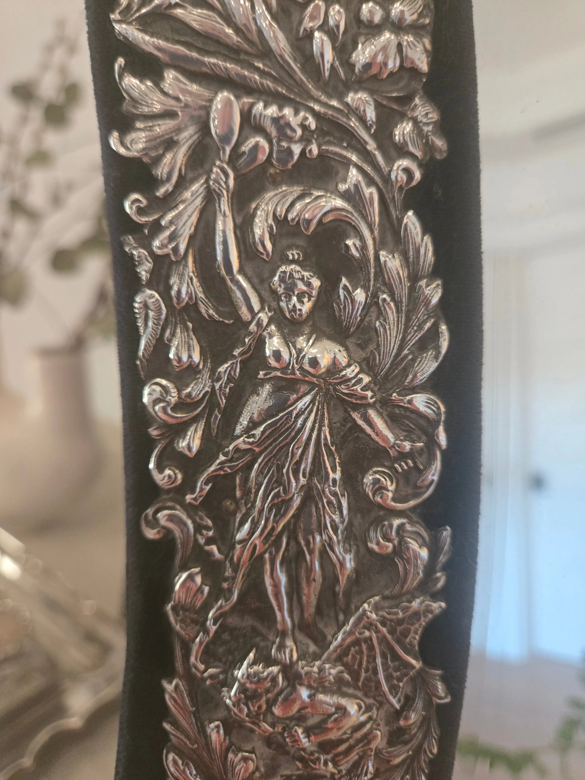 Antique repousse silver large dressing mirror Home Crush
