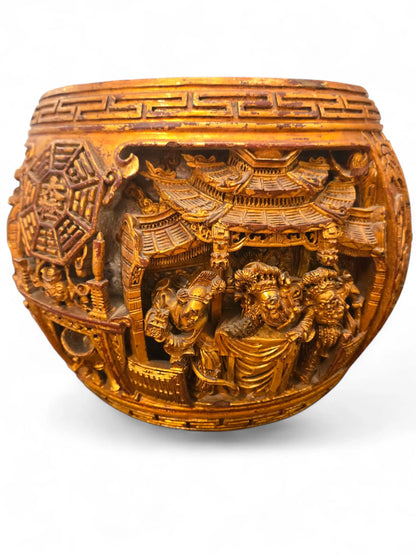 Antique Chinese Gilt Wood Carved Temple Bowl Home Crush