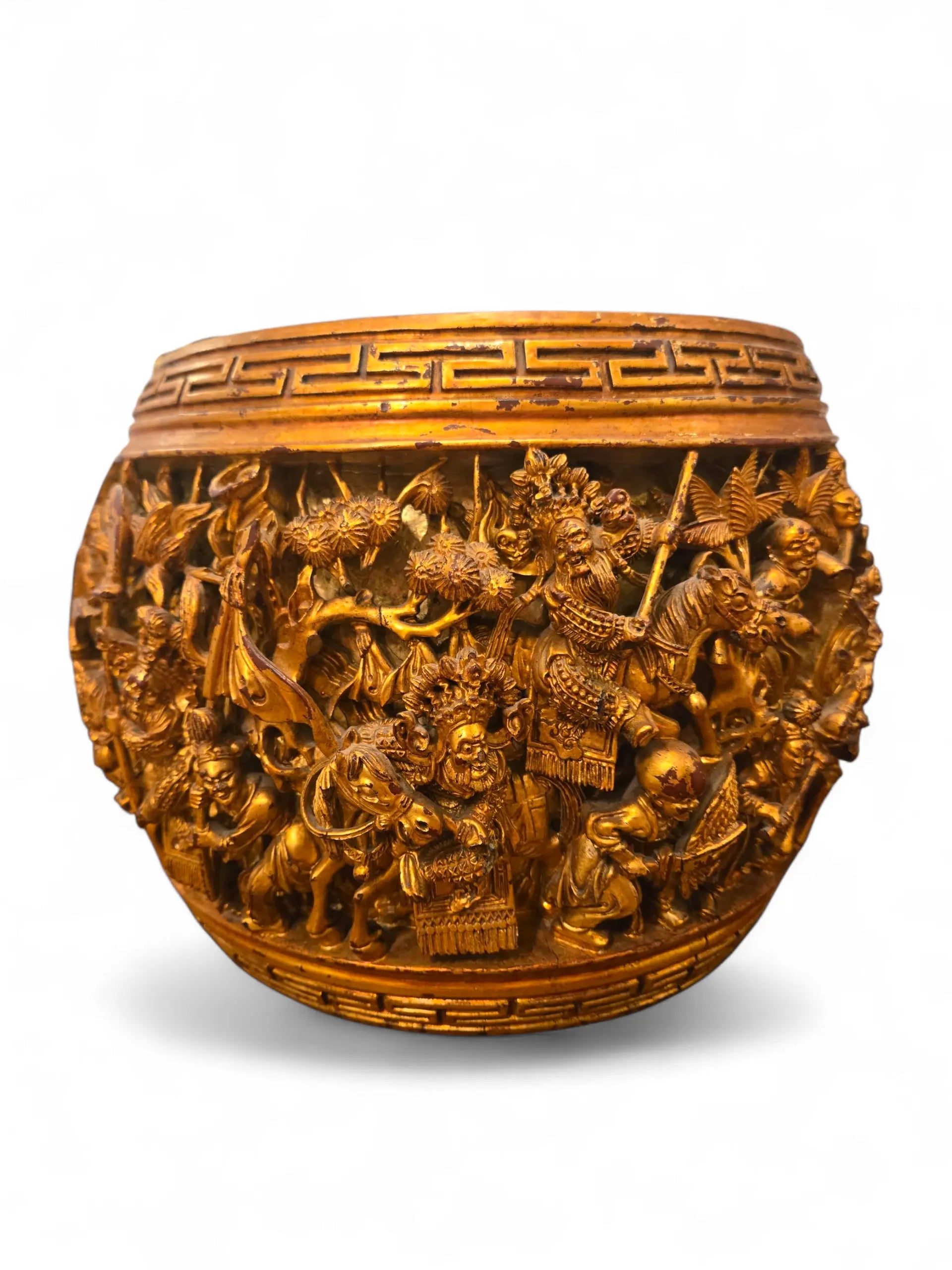 Antique Chinese Gilt Wood Carved Temple Bowl Home Crush