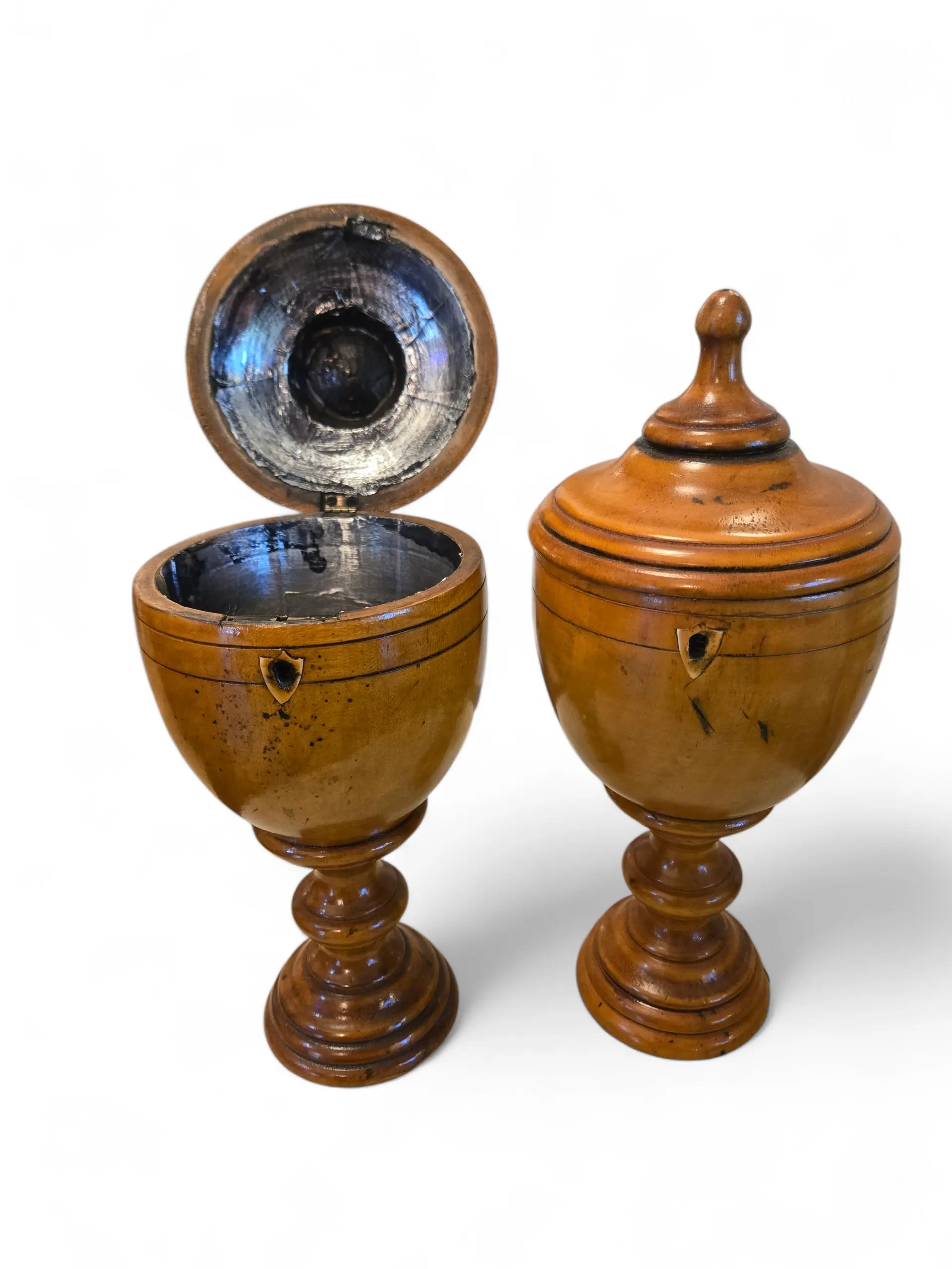 Pearwood antique tea caddy pair