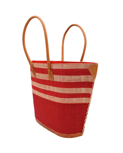 Santa Cruz Two Tone Wide Stripe Small Raffia Straw Tote Bag