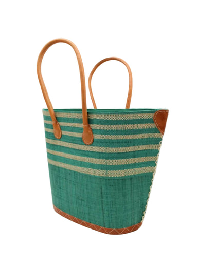 Santa Cruz Two Tone Wide Stripe Small Raffia Straw Tote Bag