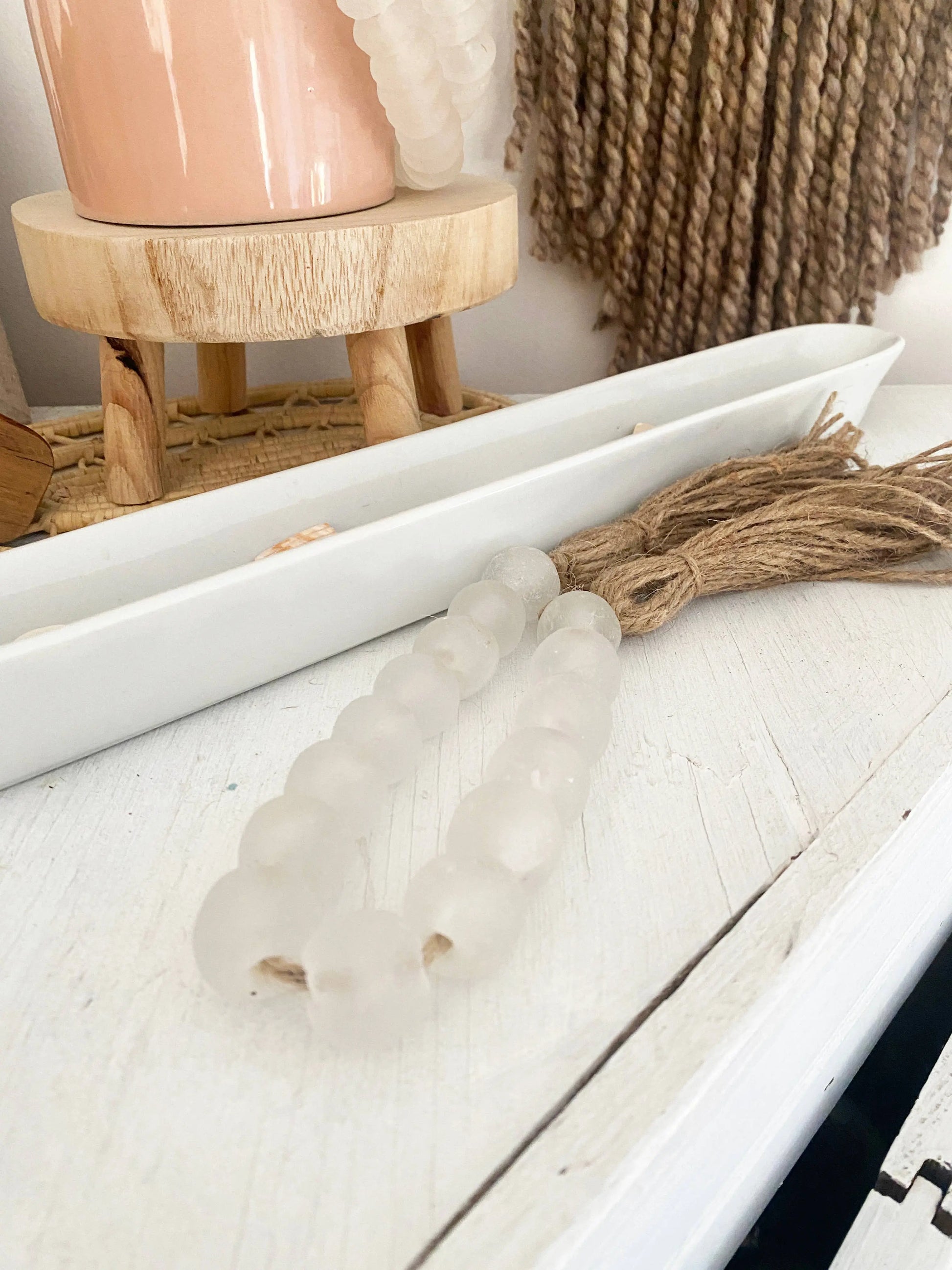 Glass Garland White Clear Sea Glass Simply Styled Art