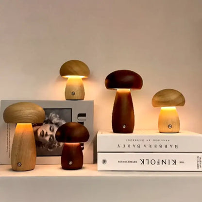 Wooden Mushroom Lamps | Touch Control Lamp | Rechargeable Kiyo Home