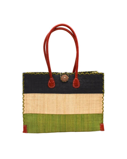 Zafran 3 Tone Color Block Raffia Straw Beach Bag - 3 Sizes