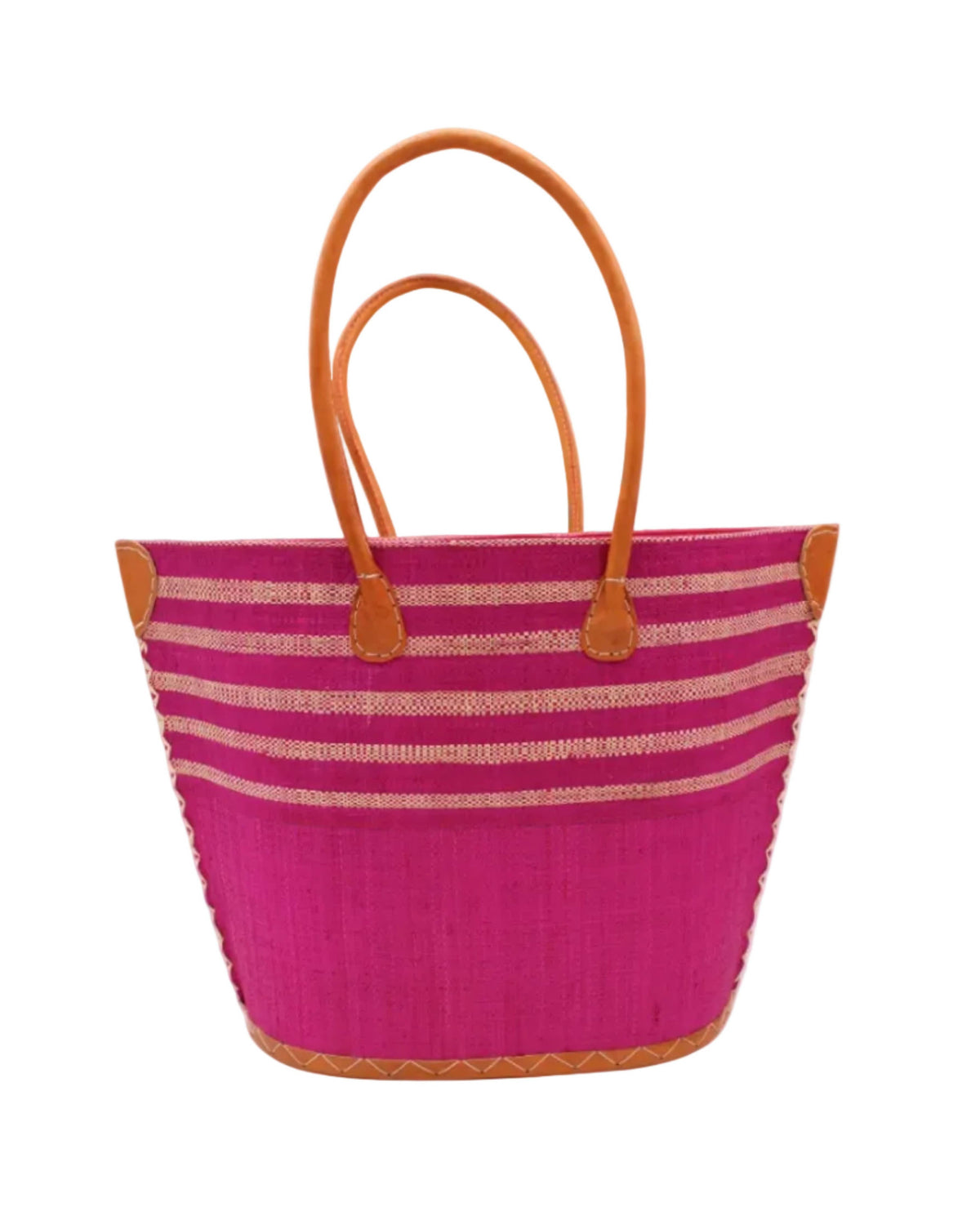 Santa Cruz Two Tone Wide Stripe Small Raffia Straw Tote Bag
