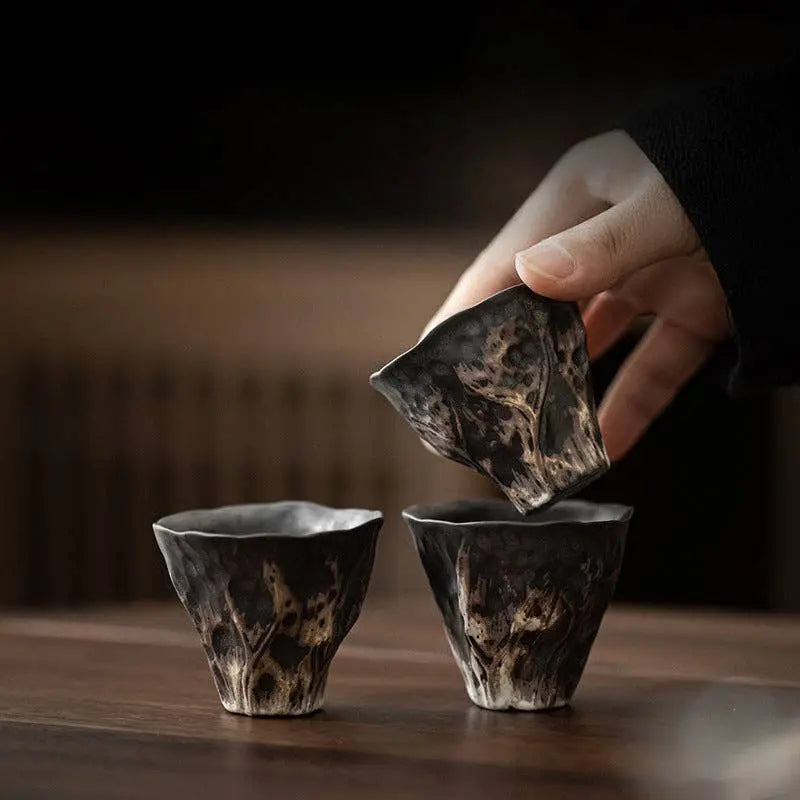Gohobi Handmade Black Wabi-sabi Tea Cup Gohobi （We cover U.S. import duties）