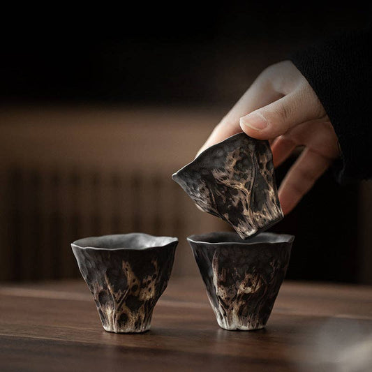 Gohobi Handmade Black Wabi-sabi Tea Cup Gohobi （We cover U.S. import duties）