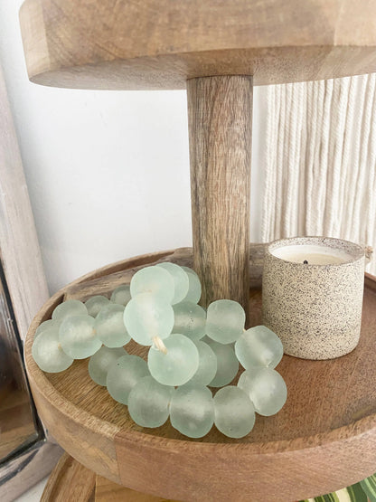 Glass Garland Aqua Blue Sea Glass: Jute Tassel Simply Styled Art