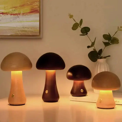 Wooden Mushroom Lamps | Touch Control Lamp | Rechargeable Kiyo Home