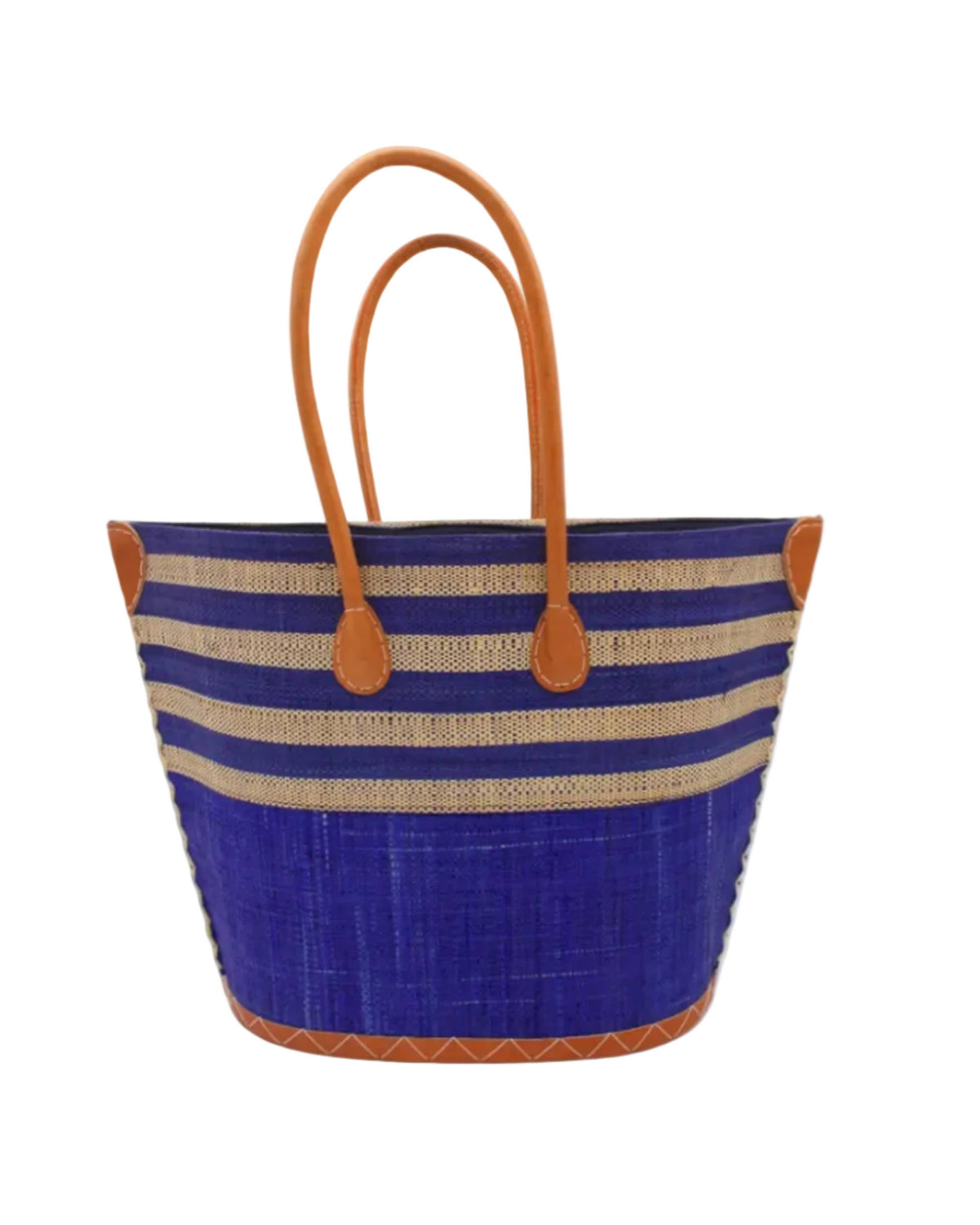 Santa Cruz Two Tone Wide Stripe Small Raffia Straw Tote Bag