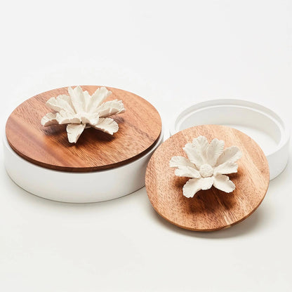 Wooden box and porcelain flower - NAMOU XL (20cm) Anoq