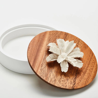 Wooden box and porcelain flower - NAMOU XL (20cm) Anoq