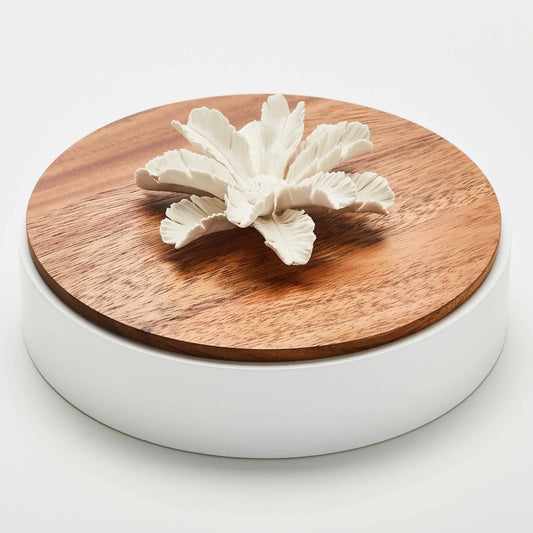 Wooden box and porcelain flower - NAMOU XL (20cm) Anoq