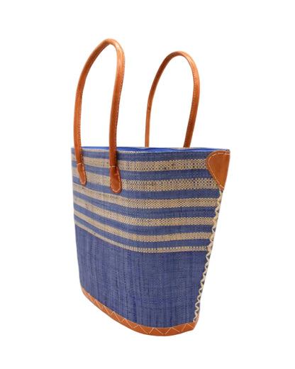 Santa Cruz Two Tone Wide Stripe Small Raffia Straw Tote Bag