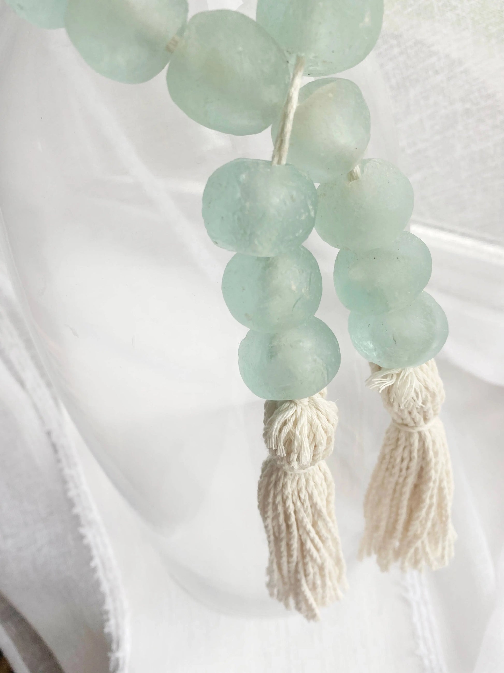 Glass Garland Aqua Blue Sea Glass: Jute Tassel Simply Styled Art