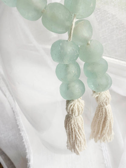 Glass Garland Aqua Blue Sea Glass: Jute Tassel Simply Styled Art