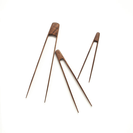 11”/9”/7” Walnut Wood Tongs - Kitchen Serving Utensils