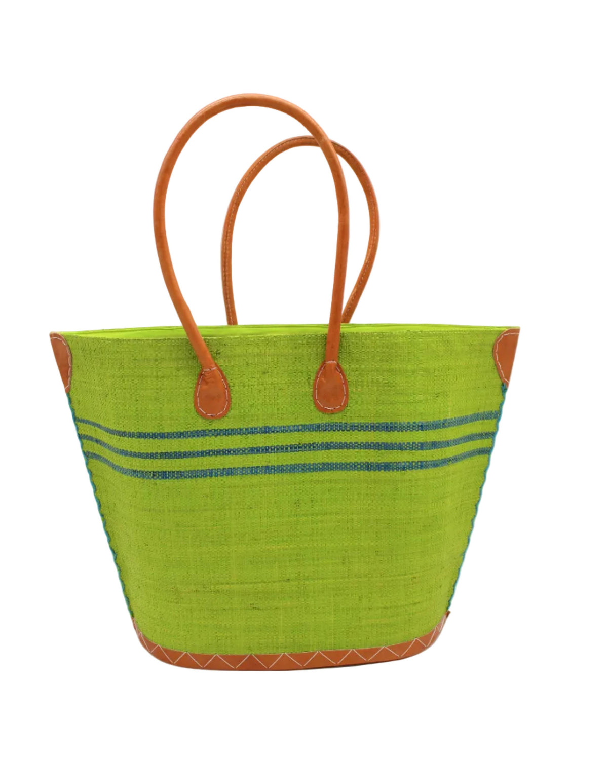 Marina Racing Stripe Small Raffia Straw Tote Bag