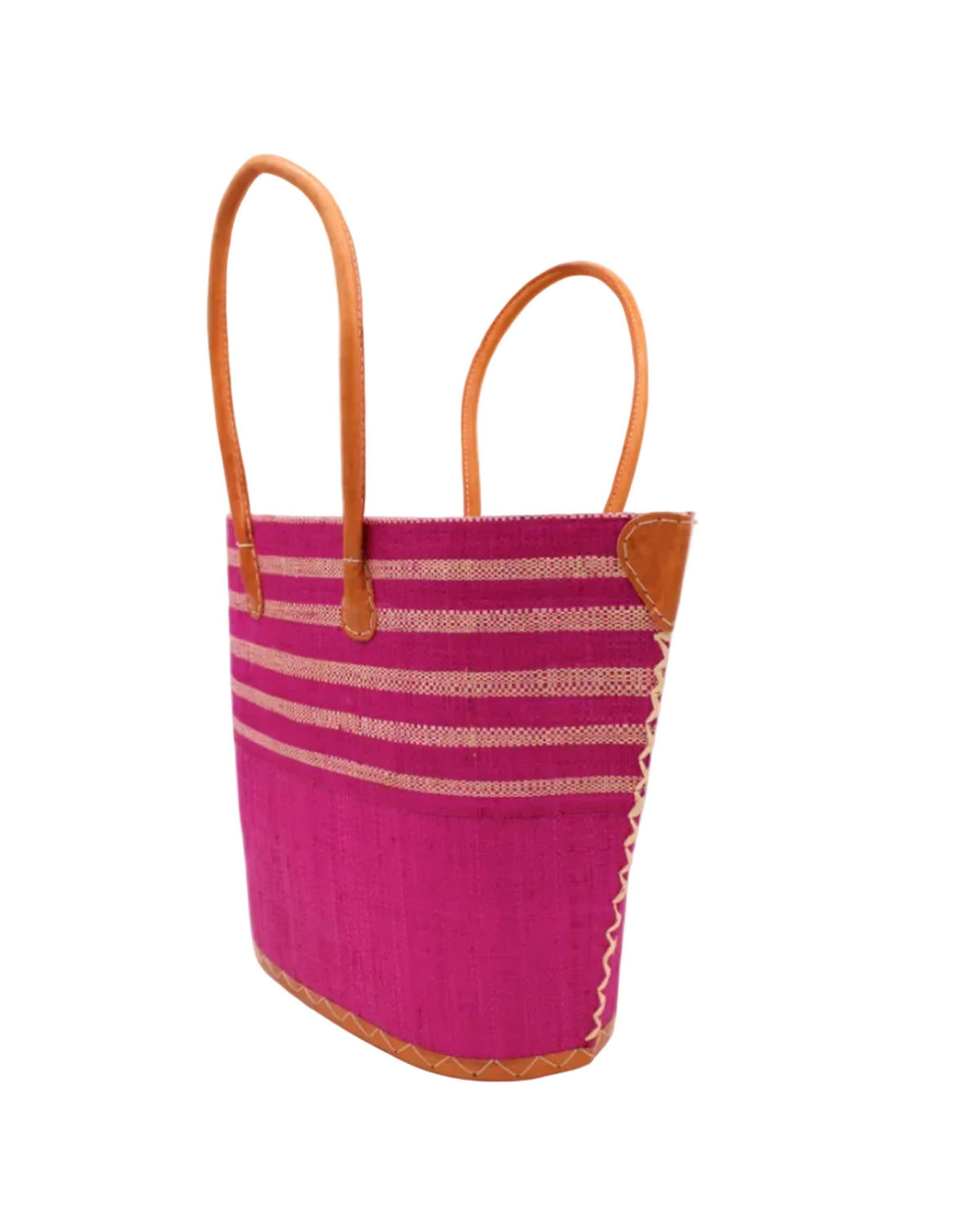 Santa Cruz Two Tone Wide Stripe Small Raffia Straw Tote Bag
