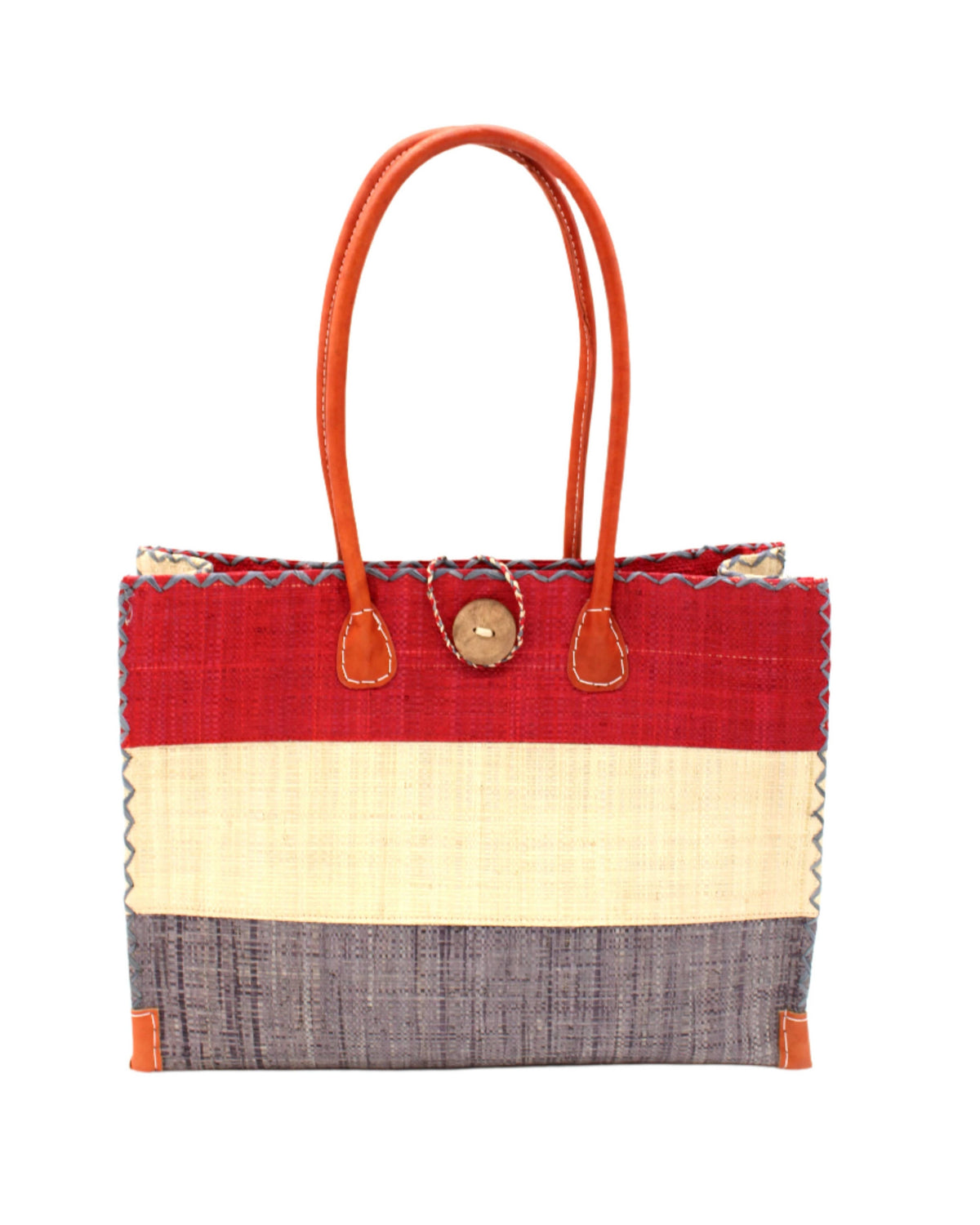 Zafran 3 Tone Color Block Raffia Straw Beach Bag - 3 Sizes