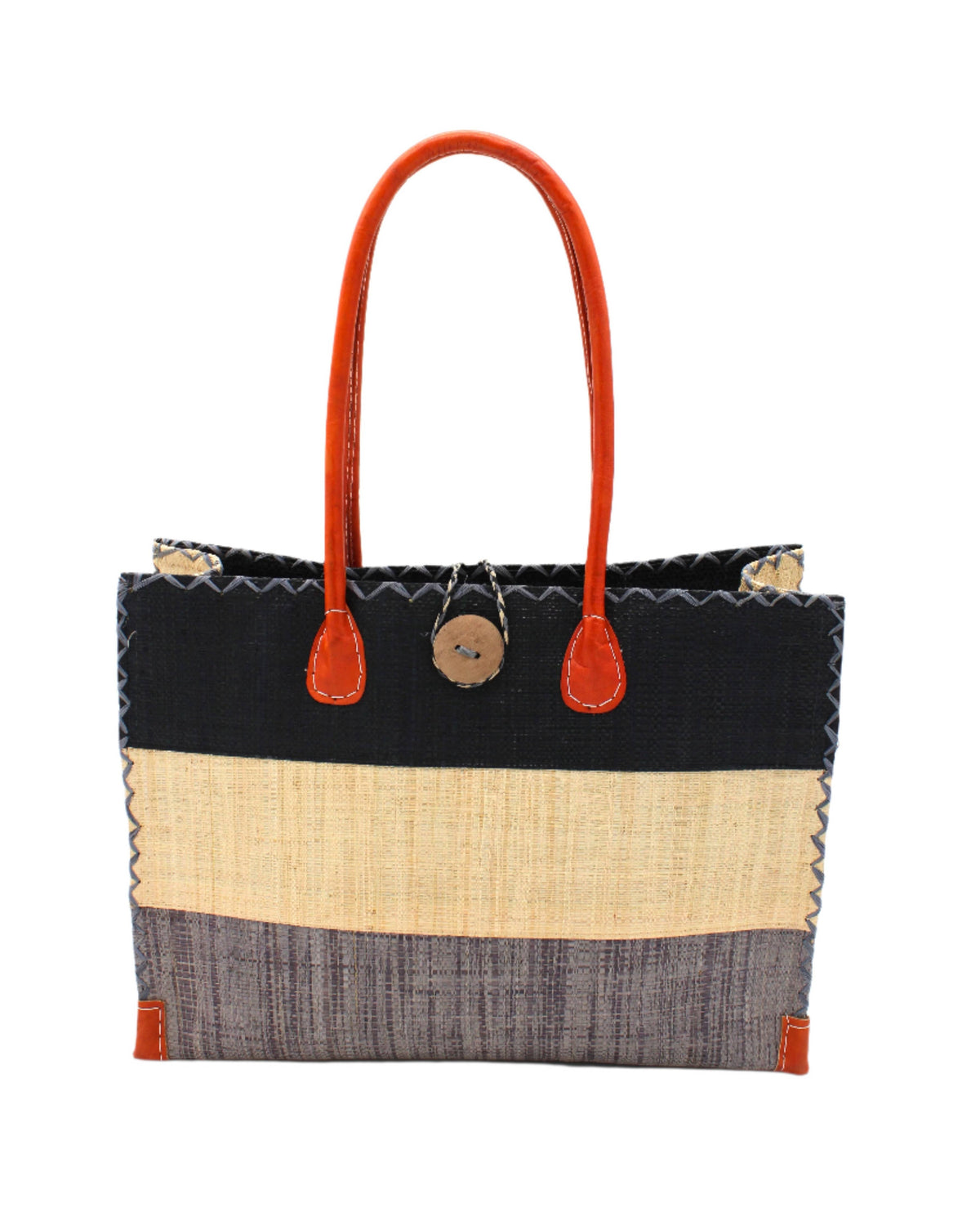 Zafran 3 Tone Color Block Raffia Straw Beach Bag - 3 Sizes