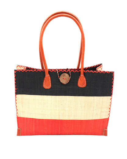 Zafran 3 Tone Color Block Raffia Straw Beach Bag - 3 Sizes