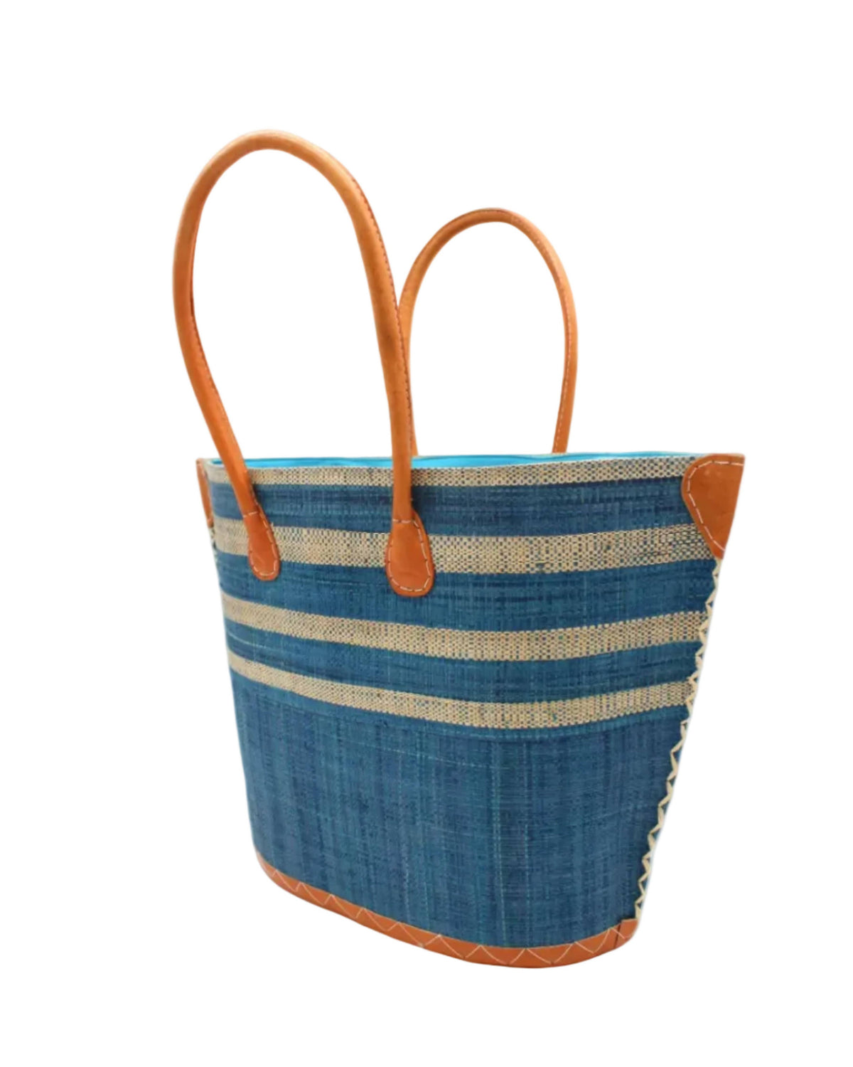 Santa Cruz Two Tone Wide Stripe Small Raffia Straw Tote Bag
