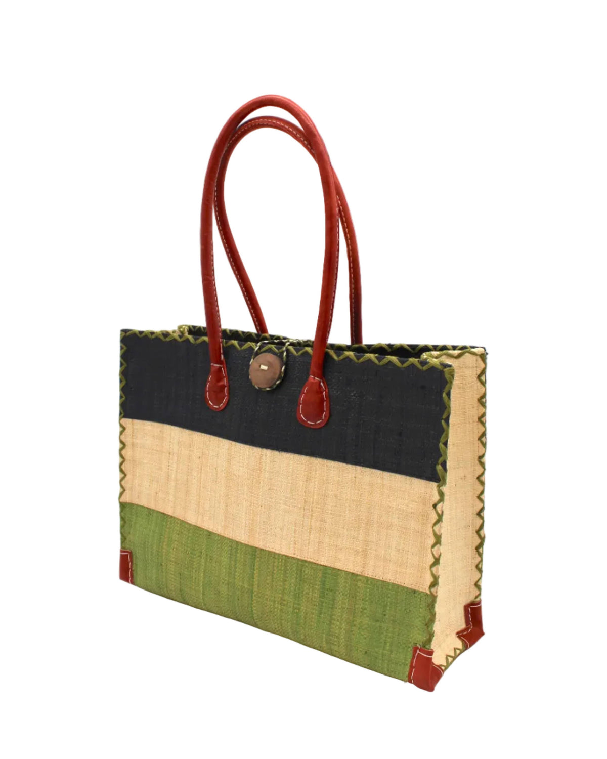 Zafran 3 Tone Color Block Raffia Straw Beach Bag - 3 Sizes